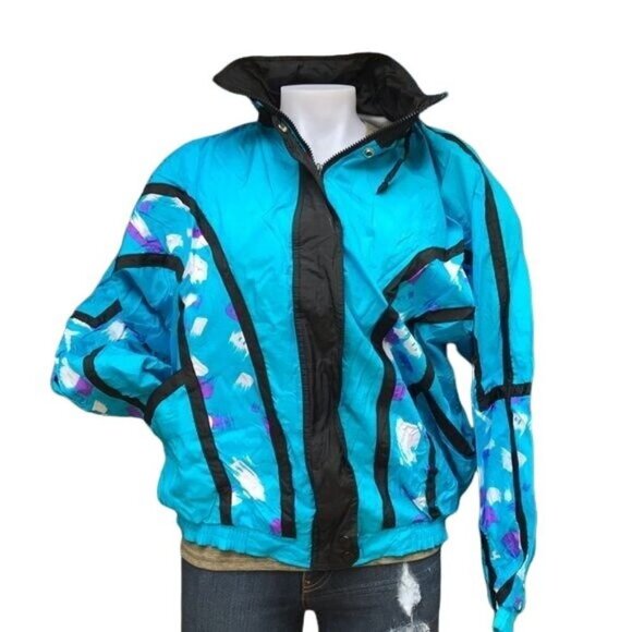 Vintage Jackets & Blazers - Vintage Coastal Images 90s Wind Breaker Teal Blue Track Jacket Size M